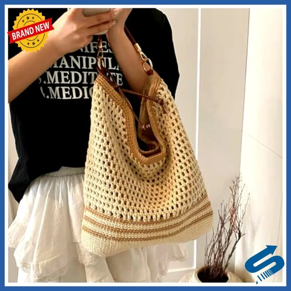 Straw Hobo Bag Vintage Boho Shoulder Tote Crossbody Purse Travel Beach